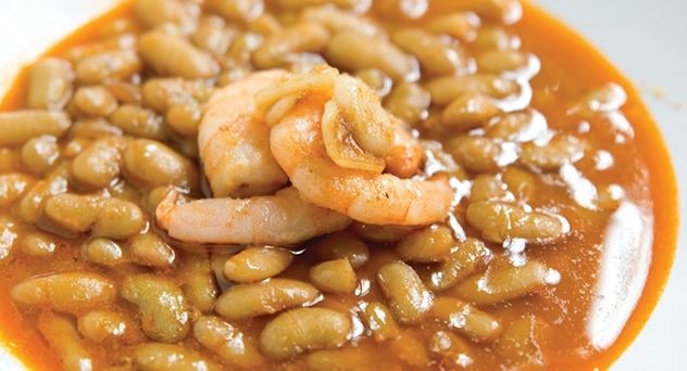 Verdinas con langostinos
