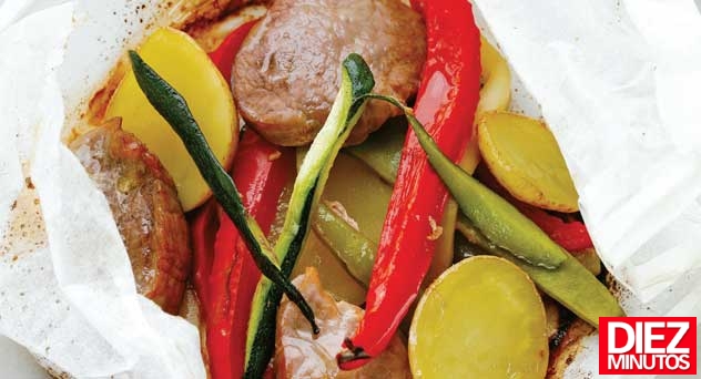 Papillote de cerdo y verduras