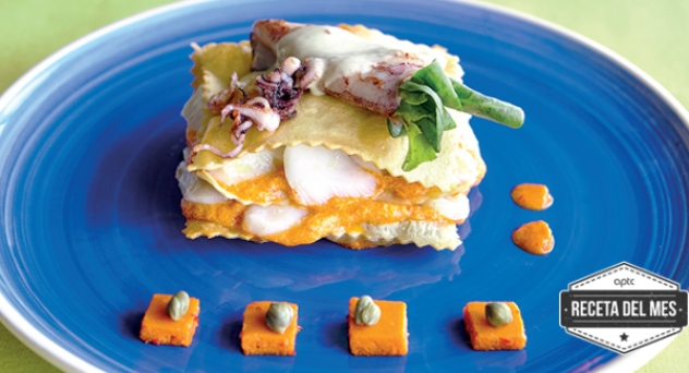 Milhojas de bacalao con mousse de pimiento rojo