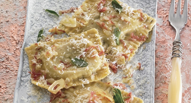 Ravioloni de burrata, coppa y boletus
