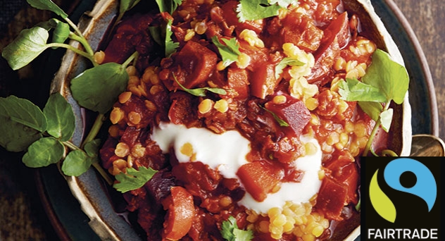 Curry rojo con lentejas y remolacha