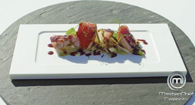 MasterChef Celebrity 2: Ensalada de ventresca de atún con umami vegetal y lechugas braseadas